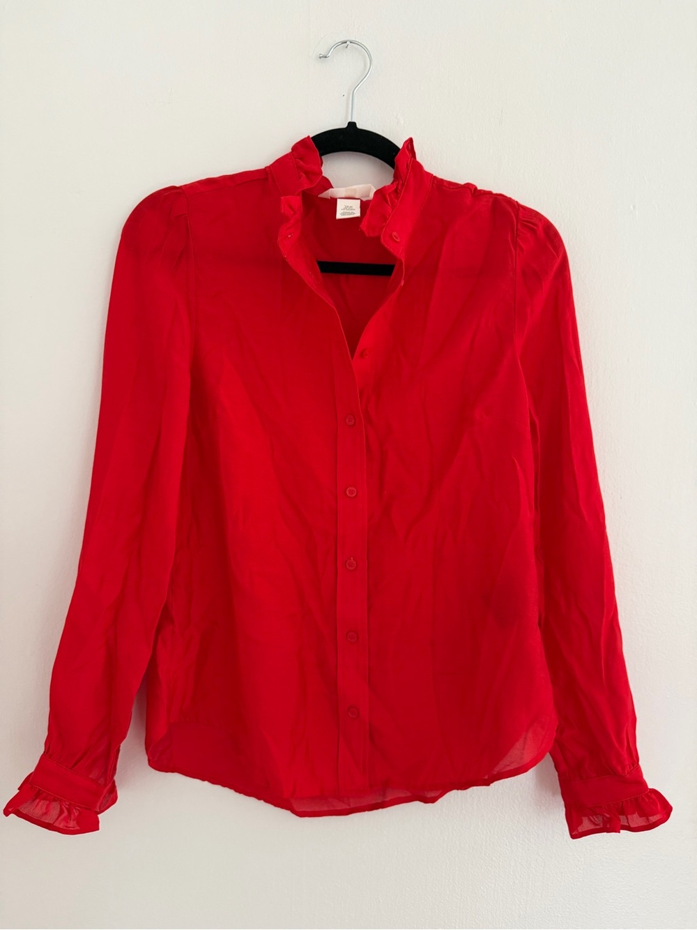 H&M Ruffled Collar Red Button-Front Women's Blouse